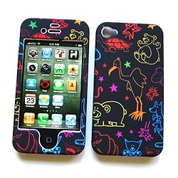 Apple iPhone 4 & 4S Rubberized Snap-On Protector Hard Case Image Cover "Colorful Animals" Design