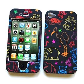 Apple iPhone 4 & 4S Rubberized Snap-On Protector Hard Case Image Cover "Colorful Animals" Design