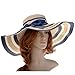 Vbiger Fashion Women Large-Brim Straw Bowknot Hat Mixed-color Stripe Beach Summer Sun Hats (Azure)