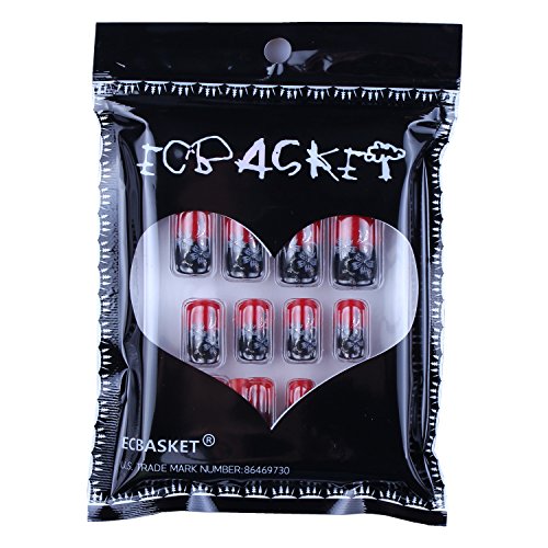 Ecbasket Stunning Full Cover Acrylic Nails with Black & Red Colors Flower Pattern False Nail Art Tips 24 Count + Glue