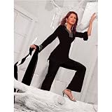 Black Moss Crepe Set With Long Stole (Petite, Tall & Misses Sizes XS-3X)
