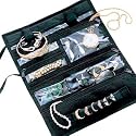 Travel Jewelry Roll Case w/ Clear Pockets, Ring Holder & Loops Black Microfiber - Household Essentials #06904