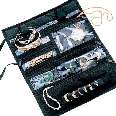 Travel Jewelry Portable Roll Case Pvc Black Microfiber - Household Essentials #6904