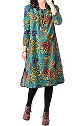 General Print Cotton/Linen Vintage Midi Dress 