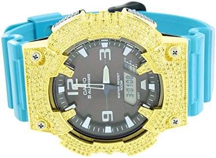 Casio Men Watch Blue Silicone Band Solar Powered Alarm Lab Diamond Bezel G-Shock