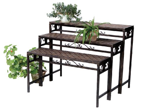 Panacea Products Set of Three Nesting Tables, Country Scrolls Design, Brushed Bronze