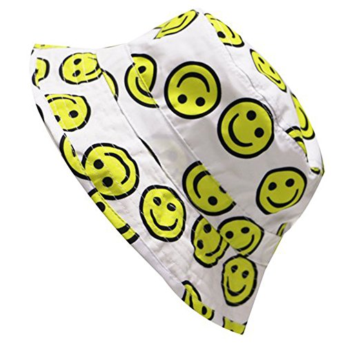 Floral / Denim / Weed Summer Bucket Hat (One Size, Emoji Smile White)