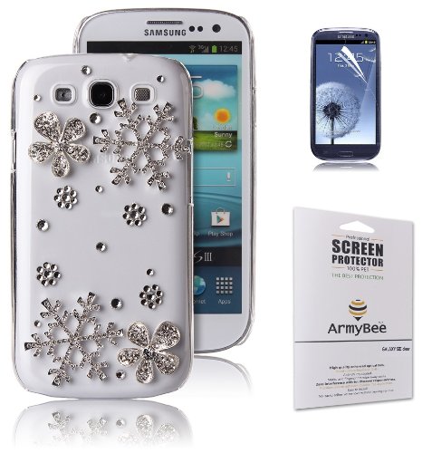 ArmyBee inc Samsung Galaxy S3 Case Bling Crystal Winter Christmas Snowing Snowflake Design (Fits:Samsung Galaxy S3 / III / i9300, Package includes: 1 X ArmyBee Screen Protector, Extra Rhinestone)