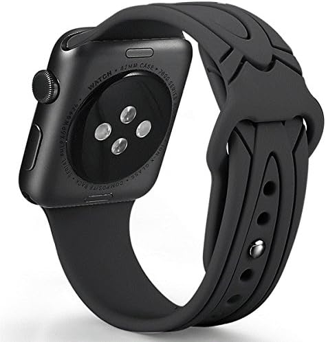 Apple Watch Band Silicone 42mm, Unique Replacement Sport Strap for Apple iWatch Models - Black [Free Tempered Glass Screen Protector]