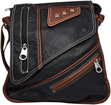 Womens Cross Body Messenger Bag Purse with Stonewashed Look and Adjustable Strap (Black)