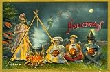 Vintage Halloween Poster Made From Circa 1910 Postcard 581-4 Strange Campfire Pumpkins Flying Witches 18