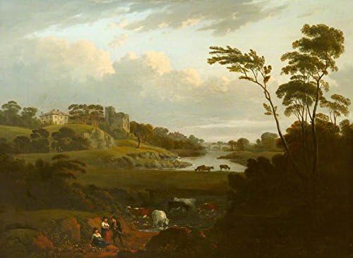 100% Hand Painted Canvas Art Landscape Unframed Wall Art Deco Home Decoration with Cows Watering in a River Landscape (Walton Park?) 17 x 24 in / 42.5 x 60 cm