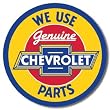 Chevy Round Geniune Parts Tin Sign 11.75" Dia.