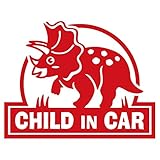 imoninn CHILD in car ステッカー　【シンプル版】　No.72　トリケラトプスさん　（赤色）