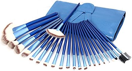 Comier Hot Sale Blue 24pcs Professional Makeup Brush Tool Set Party Model Nylon Hair Fondation Cosmetic Tool with Roll up Leather Case