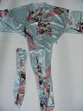 Women's 100% Thai Silk Robes- Asian Peacock Design- Soft Sky Blue (Free Size)