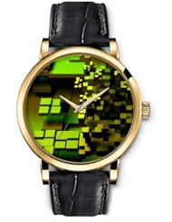SPRAWL Aanalog Fashion Series Gold Ladies Watches of Genuine Black Leather Strap,Unique Wrist Watch for Women Girls Designed with Cubes in different dimensions