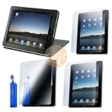 Black Leather Carrying Case with Stand + Crystal Clear / Mirror / Anti-Glare Crystal Clear Screen Protectors for Apple iPad Tablet 16GB / 32GB / 64GB