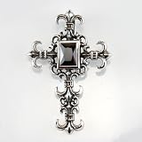 Fleur De Lis Sterling Silver Cross Pendant with Red Garnet