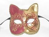 Red Gold Gatto Lillo Venetian Masquerade Party Mask