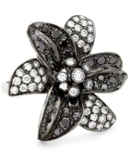 Sethi Couture Black and White Diamond Flower Ring, Size 6.5