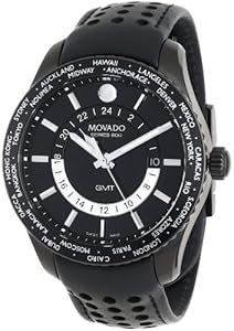 Movado Men's 2600117 Series 800 Black PVD Case Black Calfskin Leather Strap Black Dial Silver Accents Watch