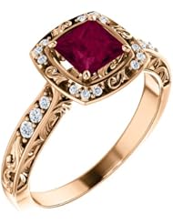 18K Rose Gold 5.00x5.00mm Princess Cut Rhodolite Garnet and Diamond Ring -- LIFETIME WARRANTY