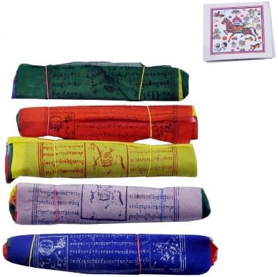 Tibetan Traditional Medium Lungta Prayer Flags, 5 Sets, 10 Flags Per Set, 6.5X6.5" ~ 27 Ft