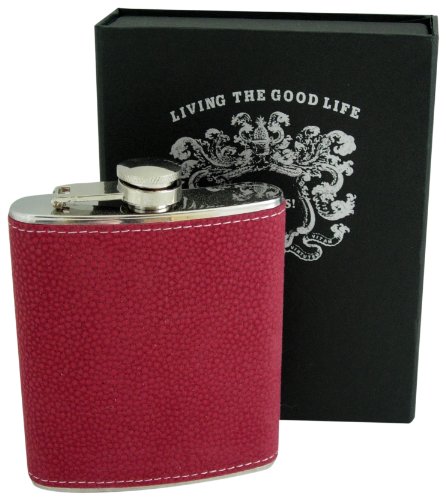 Bellemonde Red Scotch Grain Stainless Steel Flask (7-Ounce)