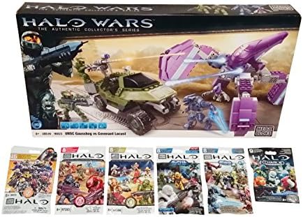 Mega Bloks Halo Bundle - UNSC Gausshog vs. Covenant Locust (96823) [RETIRED SET] + Series 7, 8, 9, Alpha, Bravo &amp; Charlie Mini Figure Blind Bags Mystery Pack (1 Pack of Each)