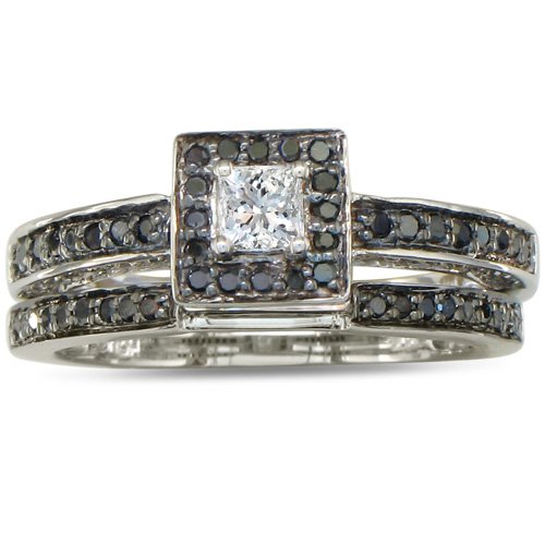 2/3ct Black and White Diamond Bridal Set in 10k White Gold (SI3 and H/I)