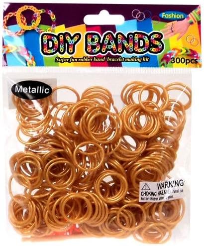 D.I.Y. Do it Yourself Bracelet Bands 300 METALLIC GOLD Rubber Bands with Hook Tool &amp; Buckles
