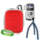 Kodak PlaySport HD Waterproof Pocket Video Camera Mini Camcorder Accessories Kit: Nylon Red Protective Hard Kodak Camera Case + BLUE Kodak Camera Tripod with Flexible Grip Legs + Universal Kodak Screen Protector + Live * Laugh * Love VG Wrist Band!!!