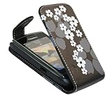 iTALKonline BLACK WHITE FLOWER FlipMatic Easy Clip On Vertical Flip Pouch C ....