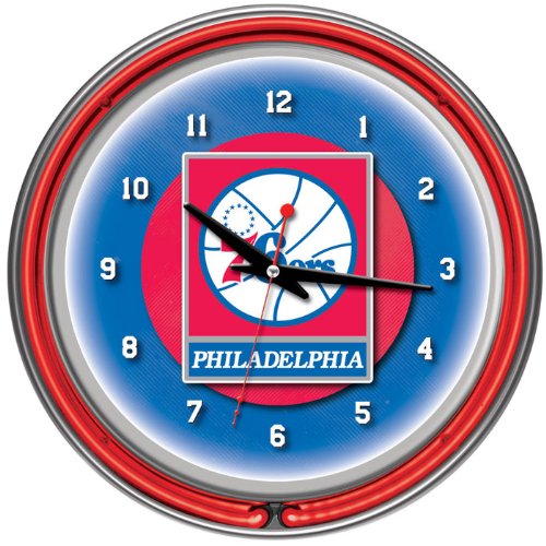 NEW Philadelphia 76ers NBA Chrome Double Ring Neon Clock (Game Room Products)