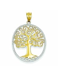 14K Gold & Rhodium Filigree Tree of Life Pendant