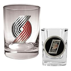 Portland Trail Blazers NBA Rocks Glass & Square Shot Glass Set - Primary Logo by Great American Products