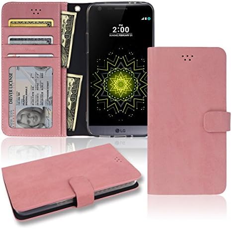 LG G5 Wallet Case [3 Credit Card / ID 2 Cash Slots] Pockets TPU Jelly PU Leather Mobile Flip Diary Cover Small Mini Size Pouch Clutch Bag Wristlet Folio LGG5 (Indigo Pink)