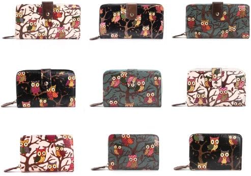 Anladia Ladies Owl Print Designer Oilcloth Leather Purse Wallet Handbag Wristlet