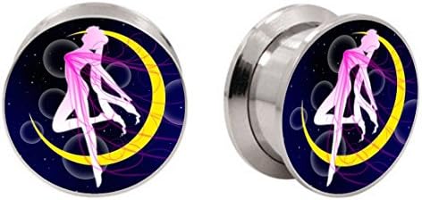 bOdfx Exclusive Ear Stretching Plugs. 1 Pair. Sailor Princess Ear Gauges (00g Stainless)