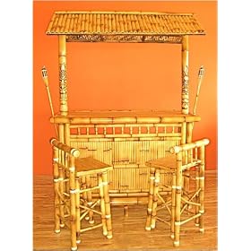 Island Tiki Island Bamboo Tiki Bar with Barstools and Torches Set