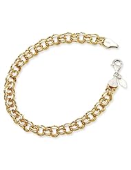 Sterling Silver & 14K Bonded Diamond-cut Charm Bracelet Length 7.5"