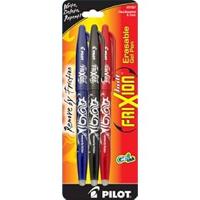 Pilot FriXion Ball Pen, Erasable Gel Ink, Fine Point, Assorted Colors 3 pack: Black, Blue, Red (FX7C3001)