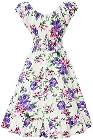 Vintage Style 1950s Retro Peasant Flower Garden Dress (Small)