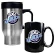 Utah Jazz NBA Stainless Steel Travel Mug & Black Ceramic Mug Set - Primary Logo by Great American Products