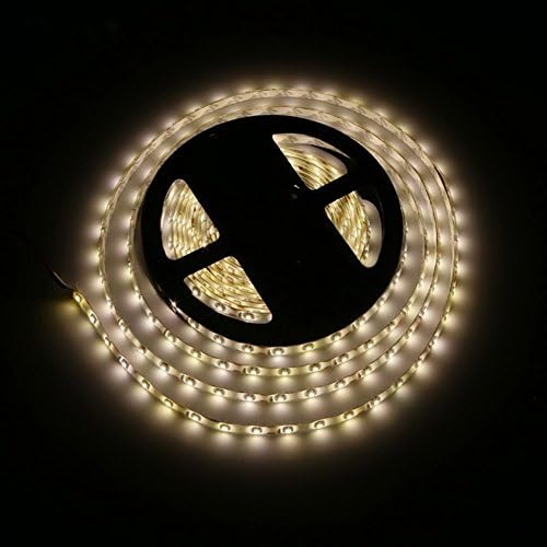 TonLong 300 LEDs 16.4FT/5M LED Strip lights SMD 3528 Waterproof DC 12V flexible light LED Tape with 2A Power Adapter,Warm White