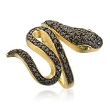 BLACK CZ SNAKE RING IN GOLD PLATE SATIN FINISH