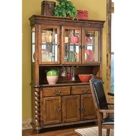 China Cabinet Buffet Hutch with Classic Rope Twist Design Brown Finish
