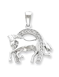 Sterling Silver Horse & Horseshoe CZ Pendant