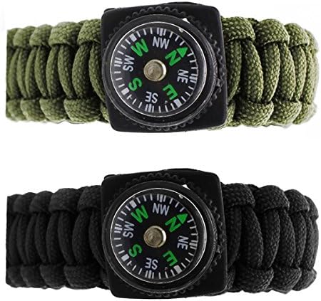 Outdoor Kingdom Emergency Survival Paracord Bracelet with Compass &amp; Firestarter for Campers, Hikers, Hunters, Boaters, Fishermen and all Nature Enthusiasts (Black/Army Green)